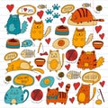 Cats vector Domestic cute kawaii kittens Japanese kawaii style Cartoon cats playing Illustratrion for pet shop