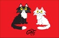 Cats, vector illustration. Black cat and white kitty