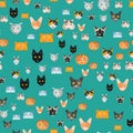 Cats vector illustration cute animal seamless pattern funny decorative kitty characters feline domestic trendy pet