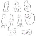 1196 cats, vector illustration, stylized image of cats, a black and white picture, a set of cats Royalty Free Stock Photo