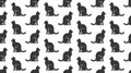 Cats vector seamless pattern with flat icons. Black sitting kitten silhouette on white color background, animal