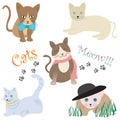 Cats vector set stylish cartoon kitten white background