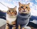 Cats wearing sweaters make funny pets on vacation.
