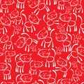 Cats white seamless pattern