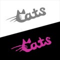 Cats word stylish fashion logo with ears and whiskers