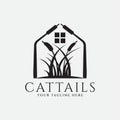 cattails plant with home silhouette logo vector design Royalty Free Stock Photo