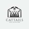 cattails plant with home silhouette logo vector design Royalty Free Stock Photo