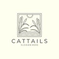 cattails plant with line and emblem style logo icon template design. nature ,sun, reed, grass, river vector illustration Royalty Free Stock Photo