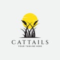 cattails plant with sun silhouette logo vector design Royalty Free Stock Photo