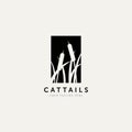 Cattails plant silhouette logo vector illustration design template. minimalist simple logo concept Royalty Free Stock Photo