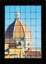 Cattedrale di Santa Maria del Fiore behind the window, Florence, illustration with colored pencils