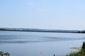 Cattenom, France - 08 22 2023: Reservoir lake, Lac du Mirgenbach at Cattenom, dam wall