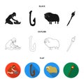 Cattle, catch, hook, fishing .Stone age set collection icons in black,flat,outline style vector symbol stock Royalty Free Stock Photo