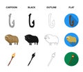 Cattle, catch, hook, fishing .Stone age set collection icons in cartoon,black,outline,flat style vector symbol stock Royalty Free Stock Photo
