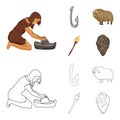 Cattle, catch, hook, fishing .Stone age set collection icons in cartoon,outline style vector symbol stock illustration Royalty Free Stock Photo