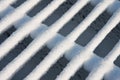 Cattle grid covered with fresh new snow