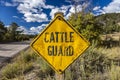 Cattle Guard' Road sign outside of Ridgway, Colorado warns people of open range grazing October 1, 2016 Royalty Free Stock Photo