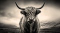 cattle highland cow black and white Royalty Free Stock Photo