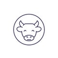 Cattle icon, cow head line vector