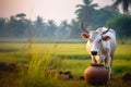 cattle pasture, Indian cow in the meadow.Generative AI