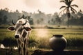 cattle pasture, Indian cow in the meadow.Generative AI