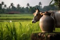 cattle pasture, Indian cow in the meadow.Generative AI