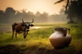 cattle pasture, Indian cow in the meadow.Generative AI