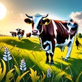 Cattle run through the countryside, AI-Images Royalty Free Stock Photo