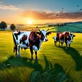 Cattle run through the countryside, AI-Images Royalty Free Stock Photo