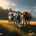 Cattle run through the countryside, AI-Images Royalty Free Stock Photo