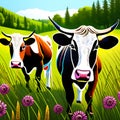 Cattle run through the countryside, AI-Images Royalty Free Stock Photo