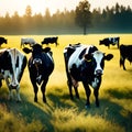 Cattle run through the countryside, AI-Images Royalty Free Stock Photo