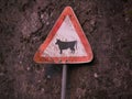 Cattle warning symbol / sign post Royalty Free Stock Photo