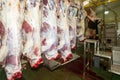 Cattles On Vertical Rails In A Slaughterhouse