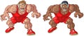 Caucasian and African American Wrestler Vector Mascots