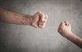 Caucasian aggressive people threatening with fist