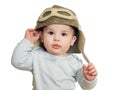 Caucasian baby boy in pilot hat isolated Royalty Free Stock Photo