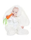 Caucasian baby boy in a rabbit fancy dress