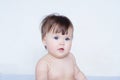 Caucasian baby girl portrait. infant little child looking cute