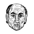 Caucasian Bald Man Head Front View Drawing