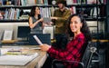 Caucasian beautiful creative smart businesswoman wearing casual shirt, smiling with confidence, profession, sitting in meeting Royalty Free Stock Photo