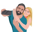 Caucasian blonde girl and man with beard making a selfie