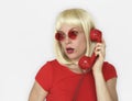 Caucasian Blonde Woman Answering Phone