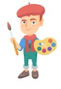Boy dressed as an artist holding brush and paints. Royalty Free Stock Photo