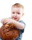 A Caucasian boy eating a bread Royalty Free Stock Photo