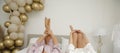 Caucasian bride with her lovely bridesmaids lying on the bed in the morning of the wedding Royalty Free Stock Photo