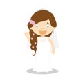 Caucasian bride wearing a wedding dress in cartoon style Vector Illustration