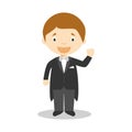 Caucasian bridegroom wearing a black tuxedo in cartoon style Vector Illustration