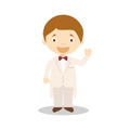 Caucasian bridegroom wearing a cream tuxedo in cartoon style Vector Illustration