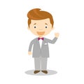 Caucasian bridegroom wearing a grey suit in cartoon style Vector Illustration